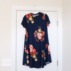 Navy Floral Midi Dress, Flamingo Urban
